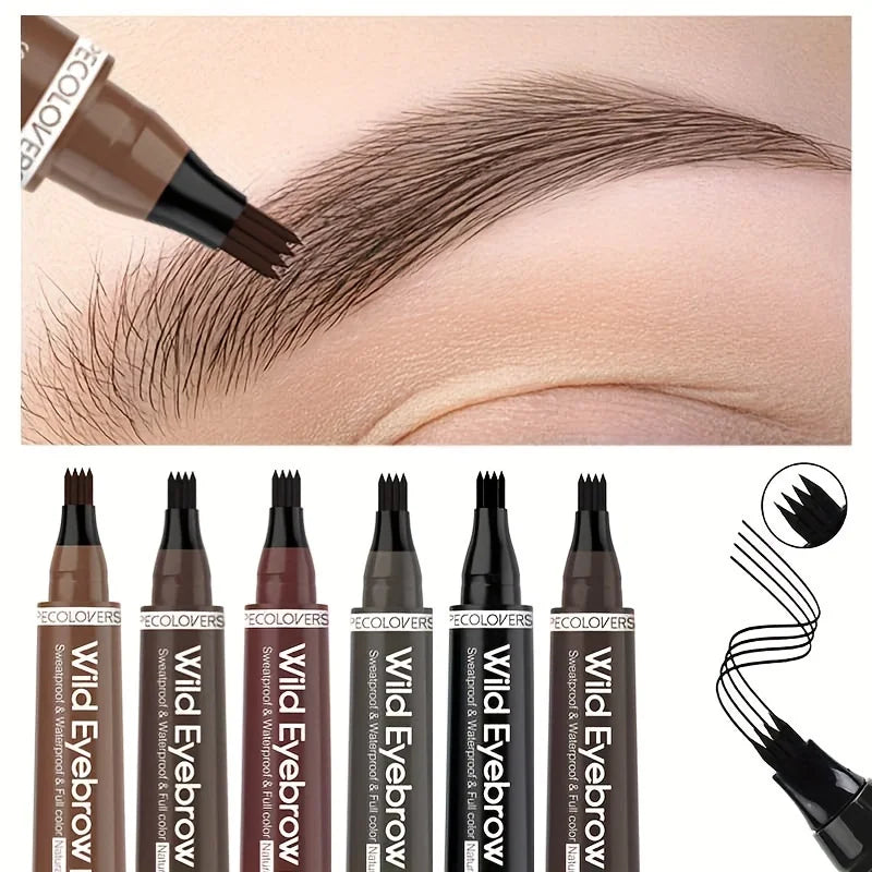 6-Color Waterproof Eyebrow Pen – 4 Split Tip Liquid Pencil