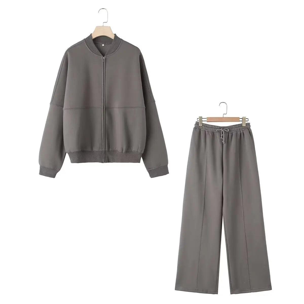 Women's Fall 2-Piece Set – Zip Bomber Jacket & Wide-Leg Pants