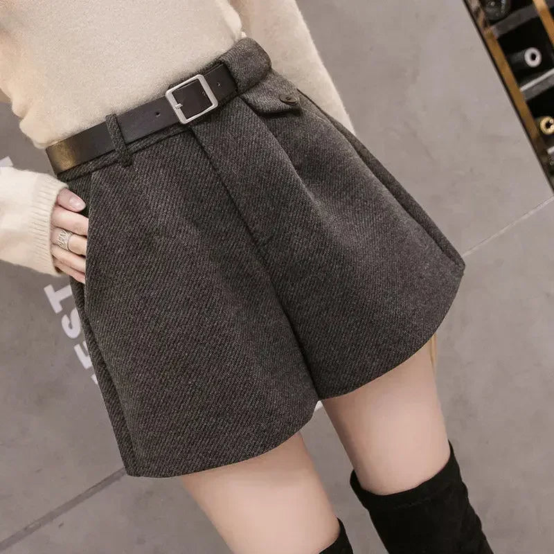 Women’s High-Waist Woolen Shorts –