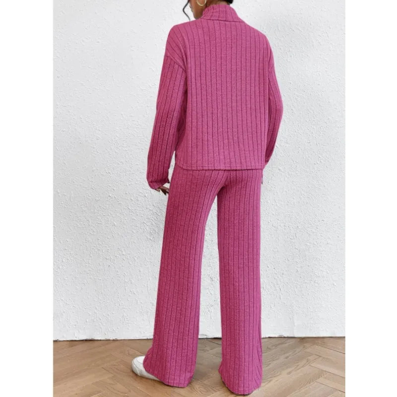 Women's Winter 2-Piece Knit Set – Long Sleeve Pullover & Slim Pants.