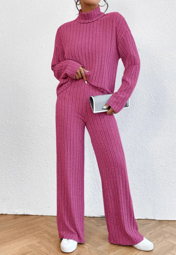 Women's Winter 2-Piece Knit Set – Long Sleeve Pullover & Slim Pants.