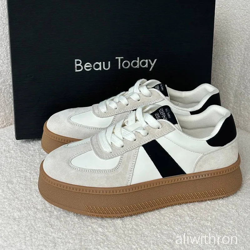 BEAUTODAY Mixed-Color Lace-Up Sneakers