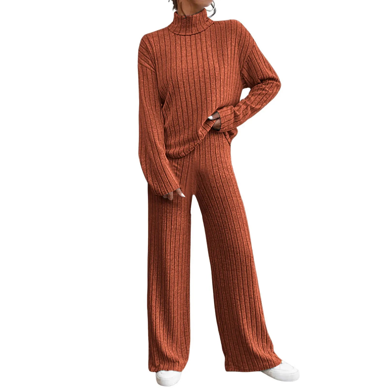 Women's Winter 2-Piece Knit Set – Long Sleeve Pullover & Slim Pants.