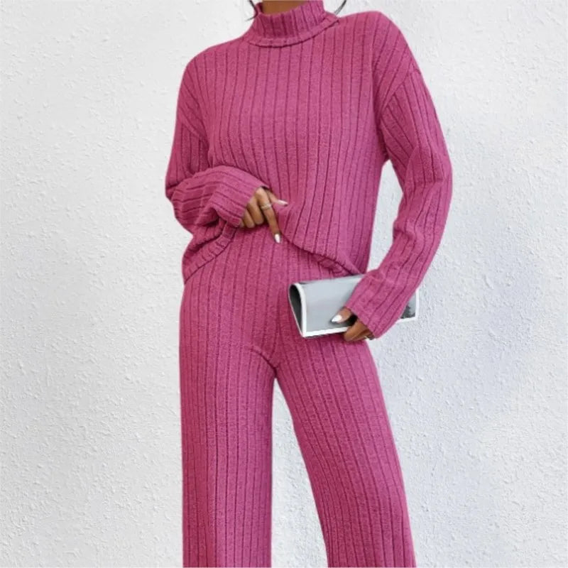 Women's Winter 2-Piece Knit Set – Long Sleeve Pullover & Slim Pants.