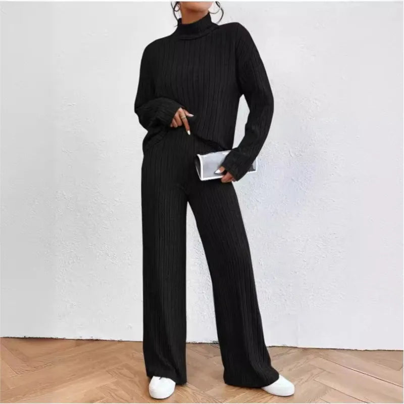 Women's Winter 2-Piece Knit Set – Long Sleeve Pullover & Slim Pants.