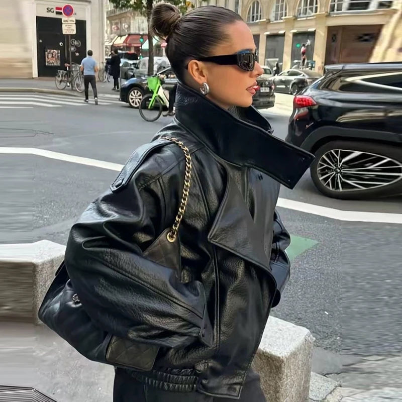 Casual Streetwear Faux Leather Jacket