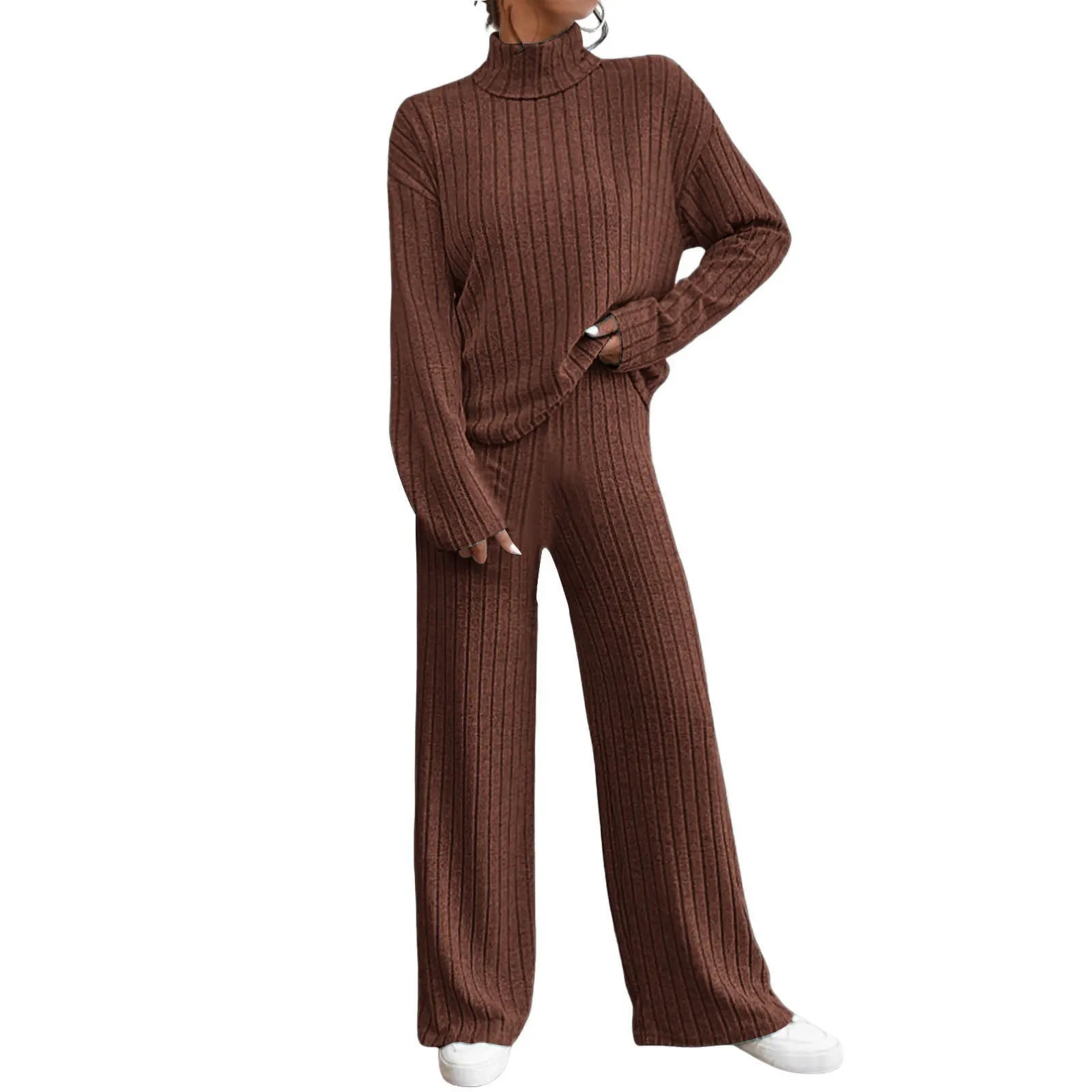 Women's Winter 2-Piece Knit Set – Long Sleeve Pullover & Slim Pants.