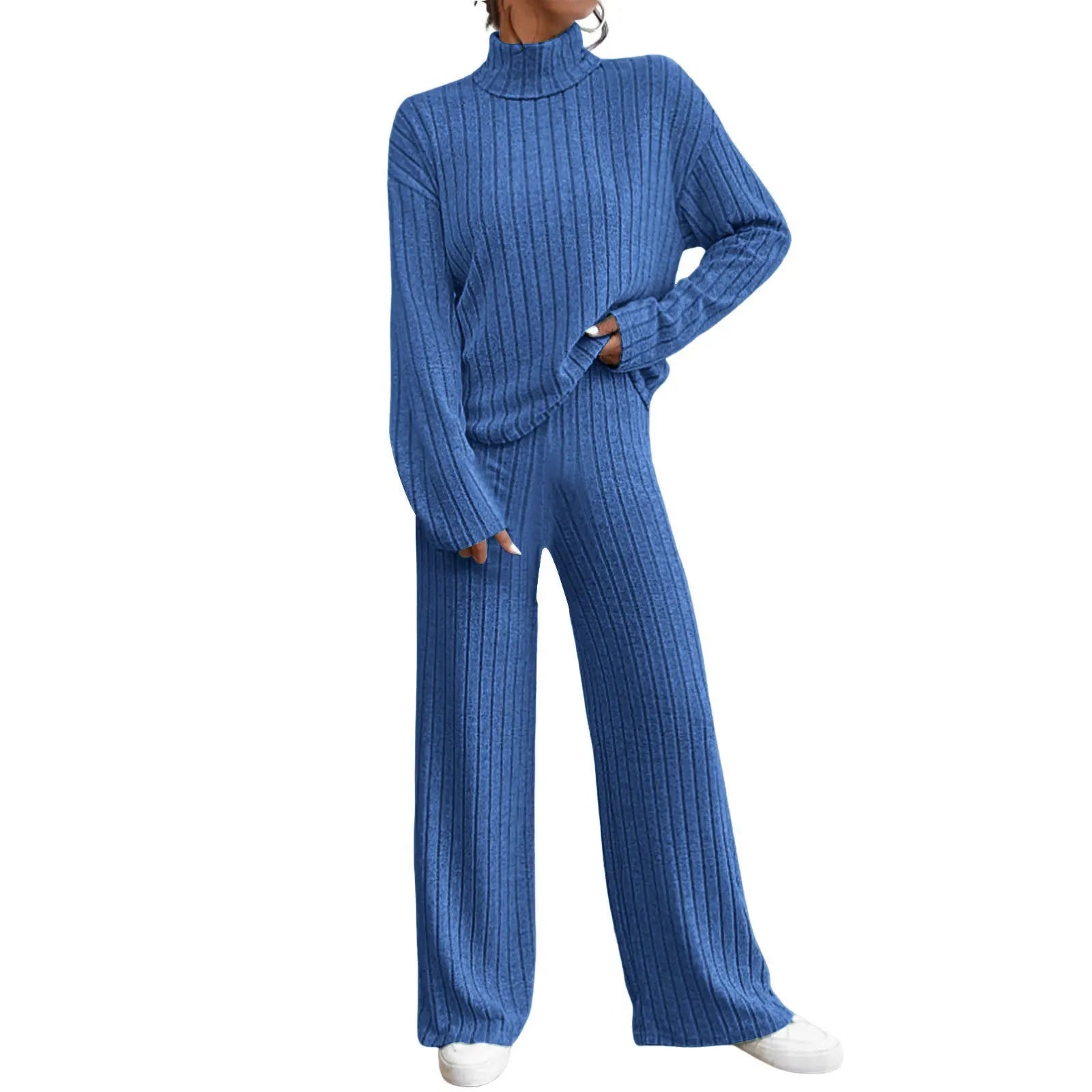 Women's Winter 2-Piece Knit Set – Long Sleeve Pullover & Slim Pants.