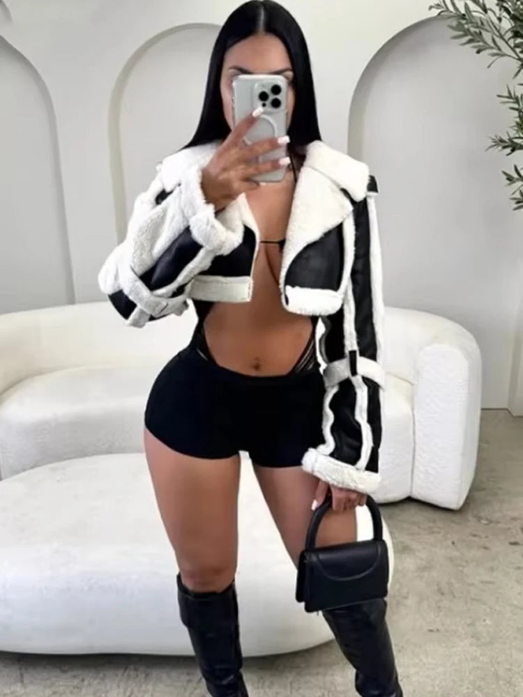 Women’s Furry Patchwork Crop Jacket