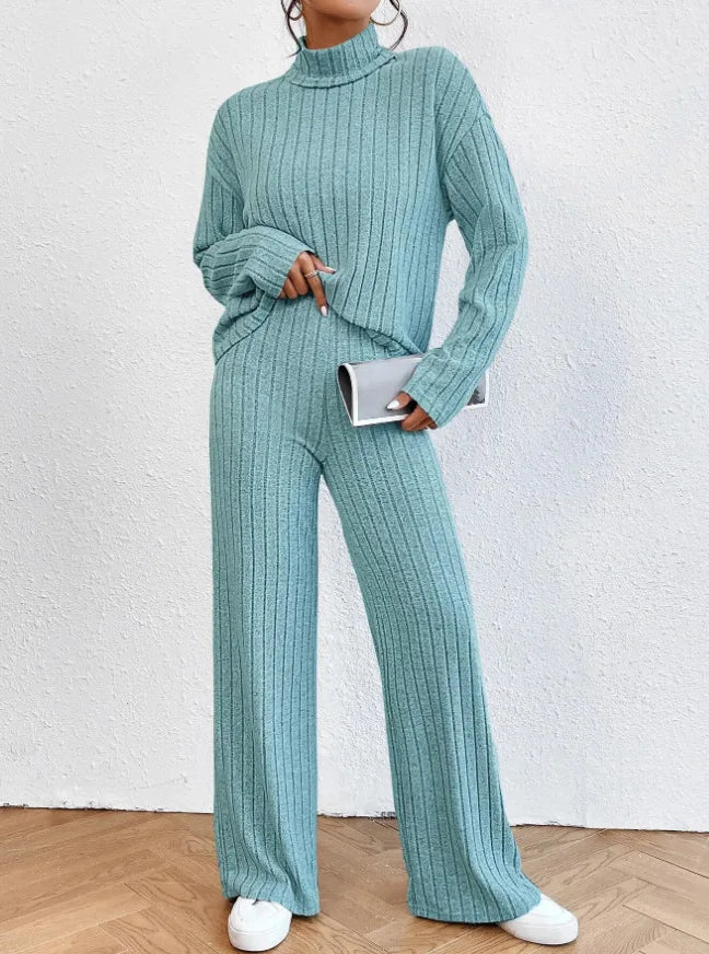 Women's Winter 2-Piece Knit Set – Long Sleeve Pullover & Slim Pants.