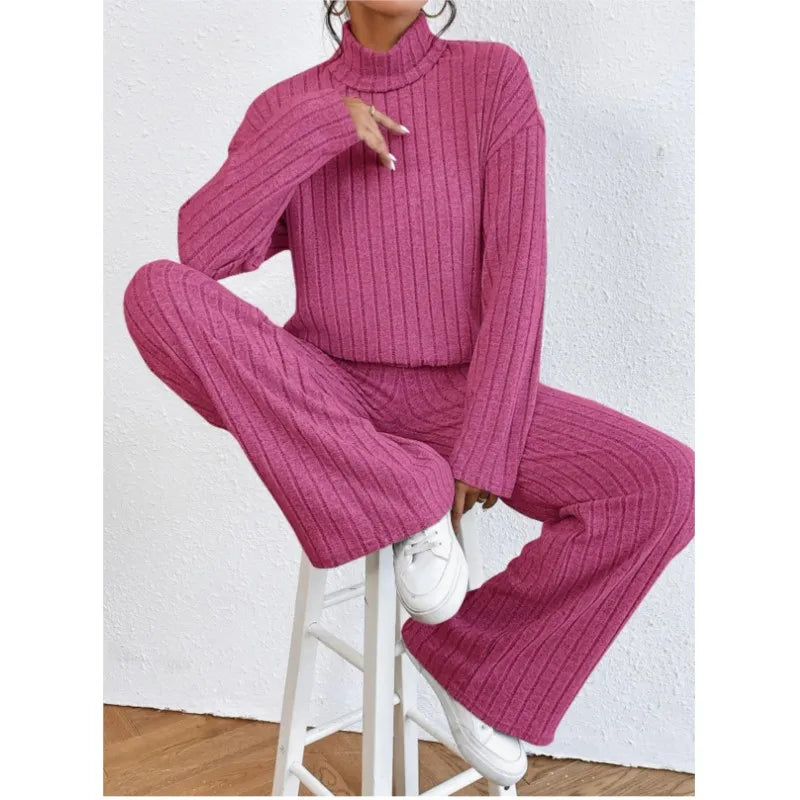 Women's Winter 2-Piece Knit Set – Long Sleeve Pullover & Slim Pants.