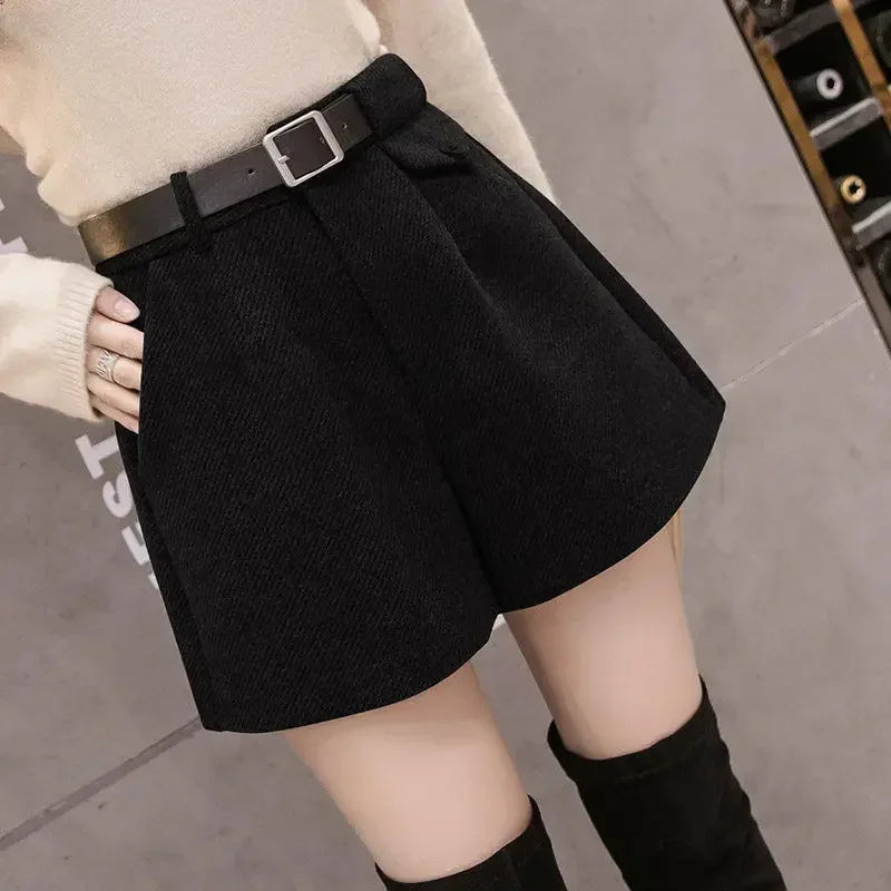 Women’s High-Waist Woolen Shorts –