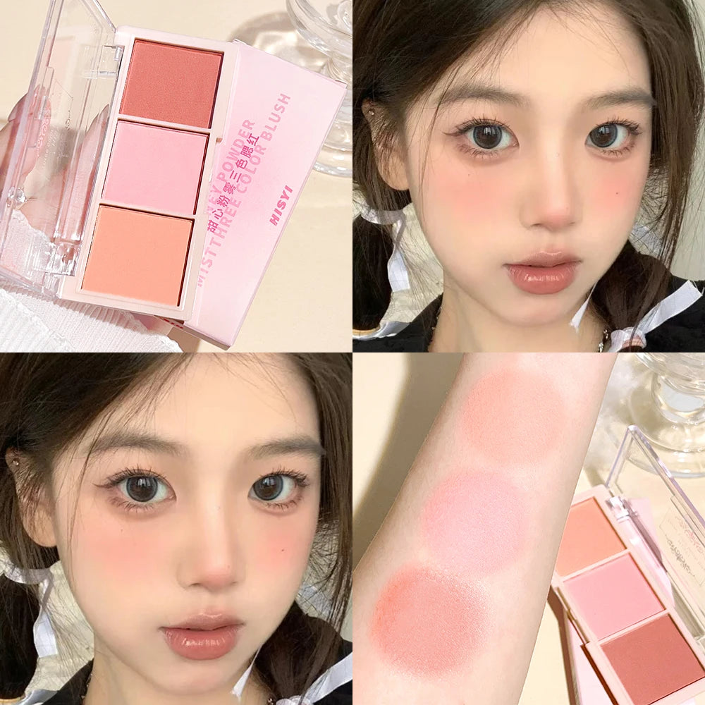 HISYI 3-Color Matte Blush – Natural, Long-Lasting & Delicate.