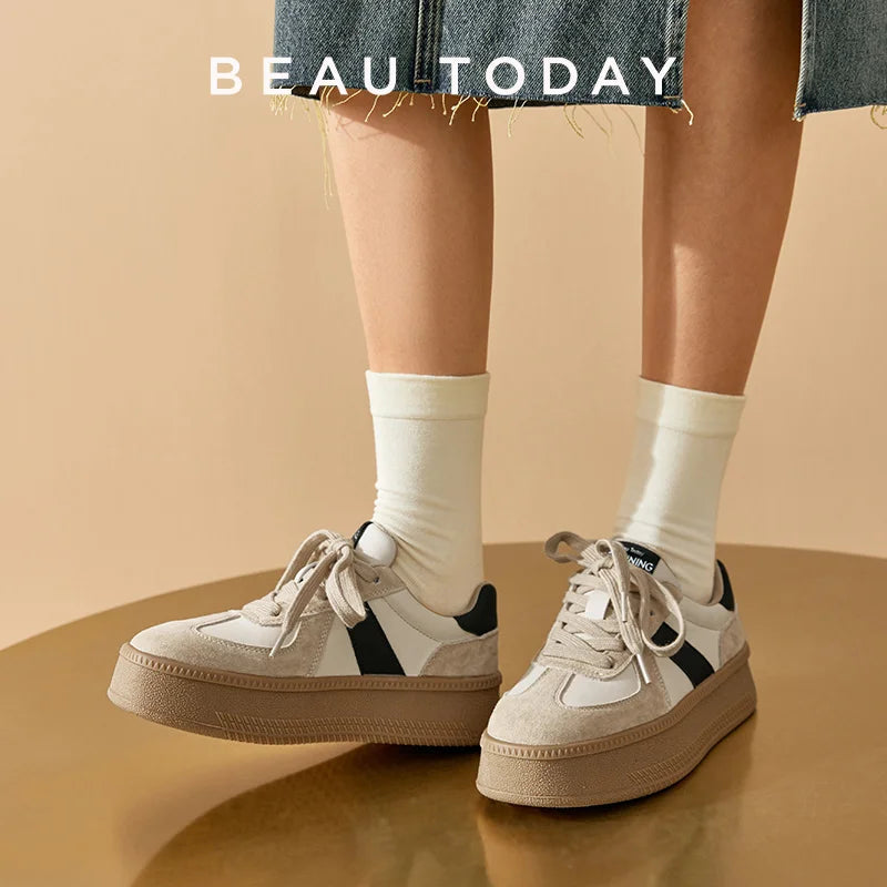 BEAUTODAY Mixed-Color Lace-Up Sneakers