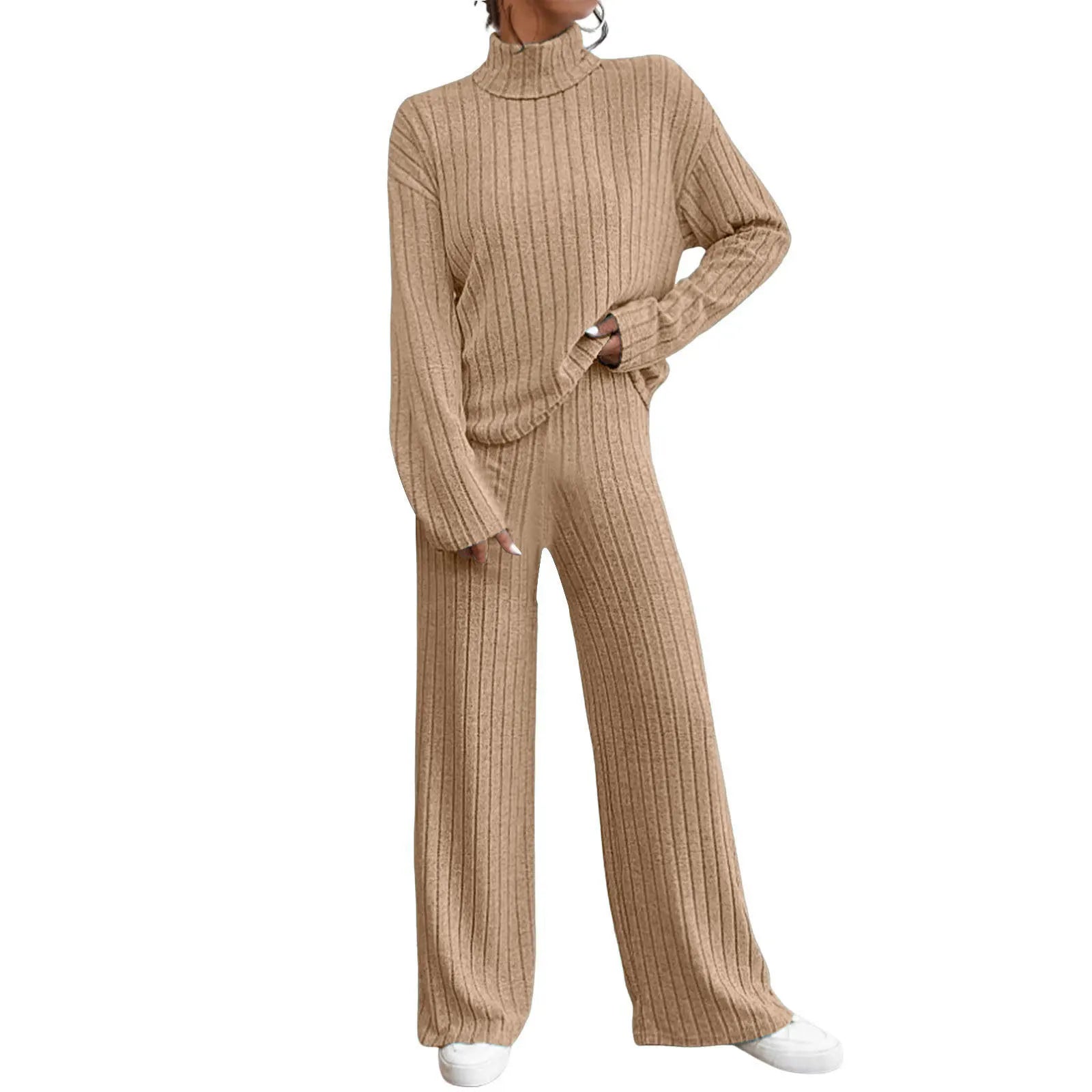 Women's Winter 2-Piece Knit Set – Long Sleeve Pullover & Slim Pants.